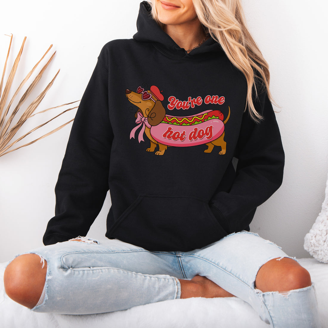 You Are One Hot Dog Dachshund Valentine Hoodie – Funny Wiener Dog Love Hooded Sweatshirt for Dog Lovers