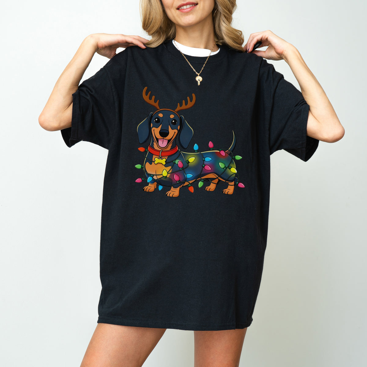 Reindeer Lights Dachshund Christmas Shirt