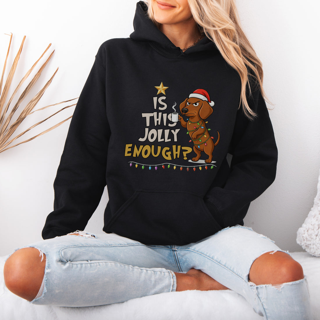 Is This Jolly Enough Dachshund Christmas Hoodie – Funny Wiener Dog Holiday Hooded Sweatshirt for Dog Lovers