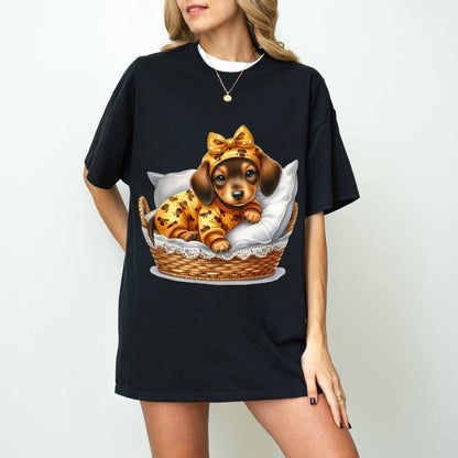 Cute Dachshund Puppy Dog Mom T-Shirt in Pajamas