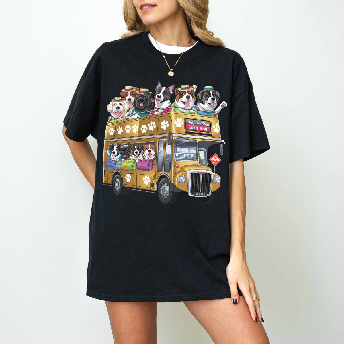Dogs on Tour Let’s Roll Funny Dog Bus T-Shirt