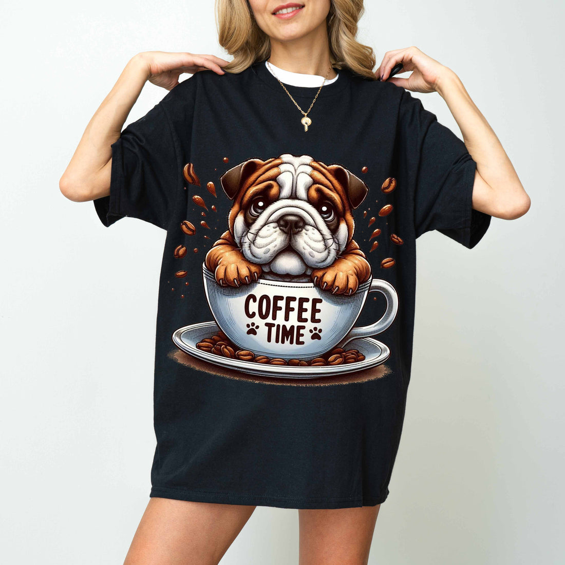 Coffee Time Bulldog Funny Dog T-Shirt