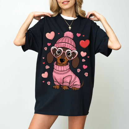 Pink Heart Glasses Dachshund Dog Mom T-Shirt