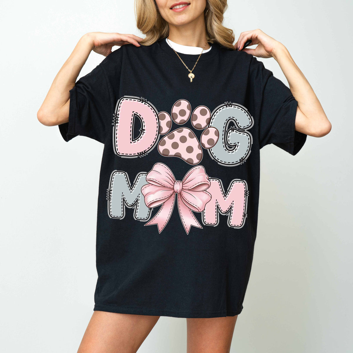 Cute Dog Mom Paw and Bow T-Shirt