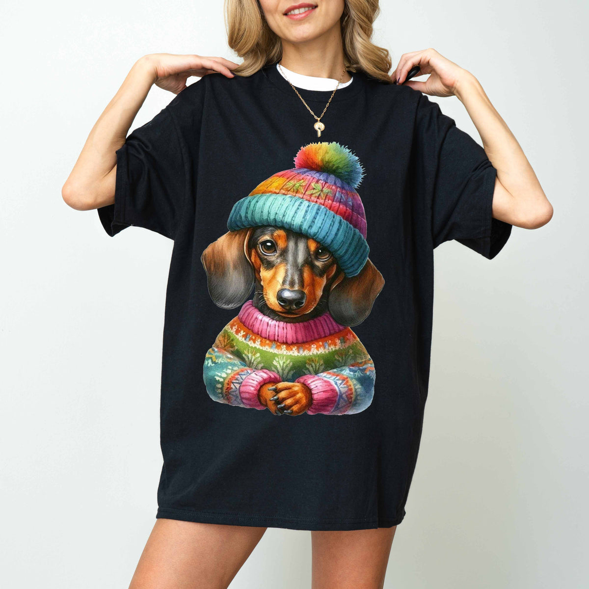 Colorful Sweater Dachshund Dog Mom T-Shirt