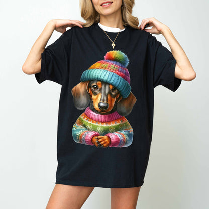 Colorful Sweater Dachshund Dog Mom T-Shirt