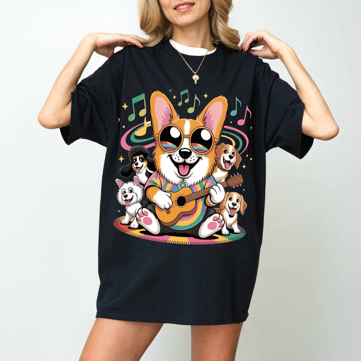 Rainbow Guitar Corgi Funny Dog T-Shirt