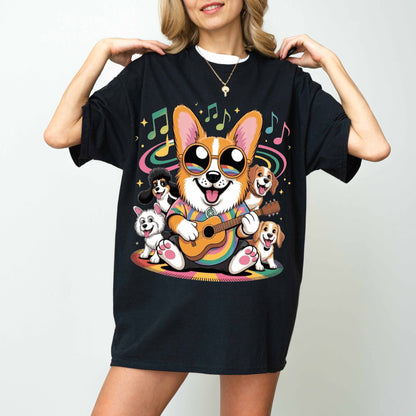 Rainbow Guitar Corgi Funny Dog T-Shirt