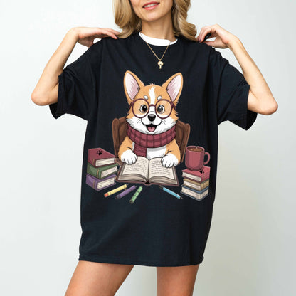Smart Corgi Reading Books Funny Dog T-Shirt