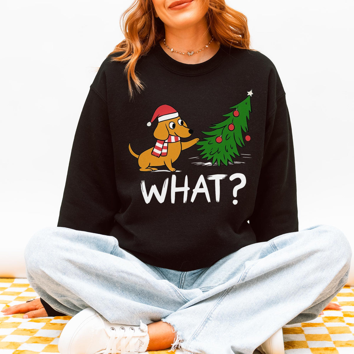 Funny What? Dachshund Christmas Sweatshirt