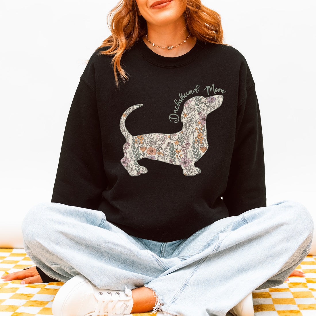 Personalized Dachshund Dog Mama Sweatshirt – Floral Dog Mom Design