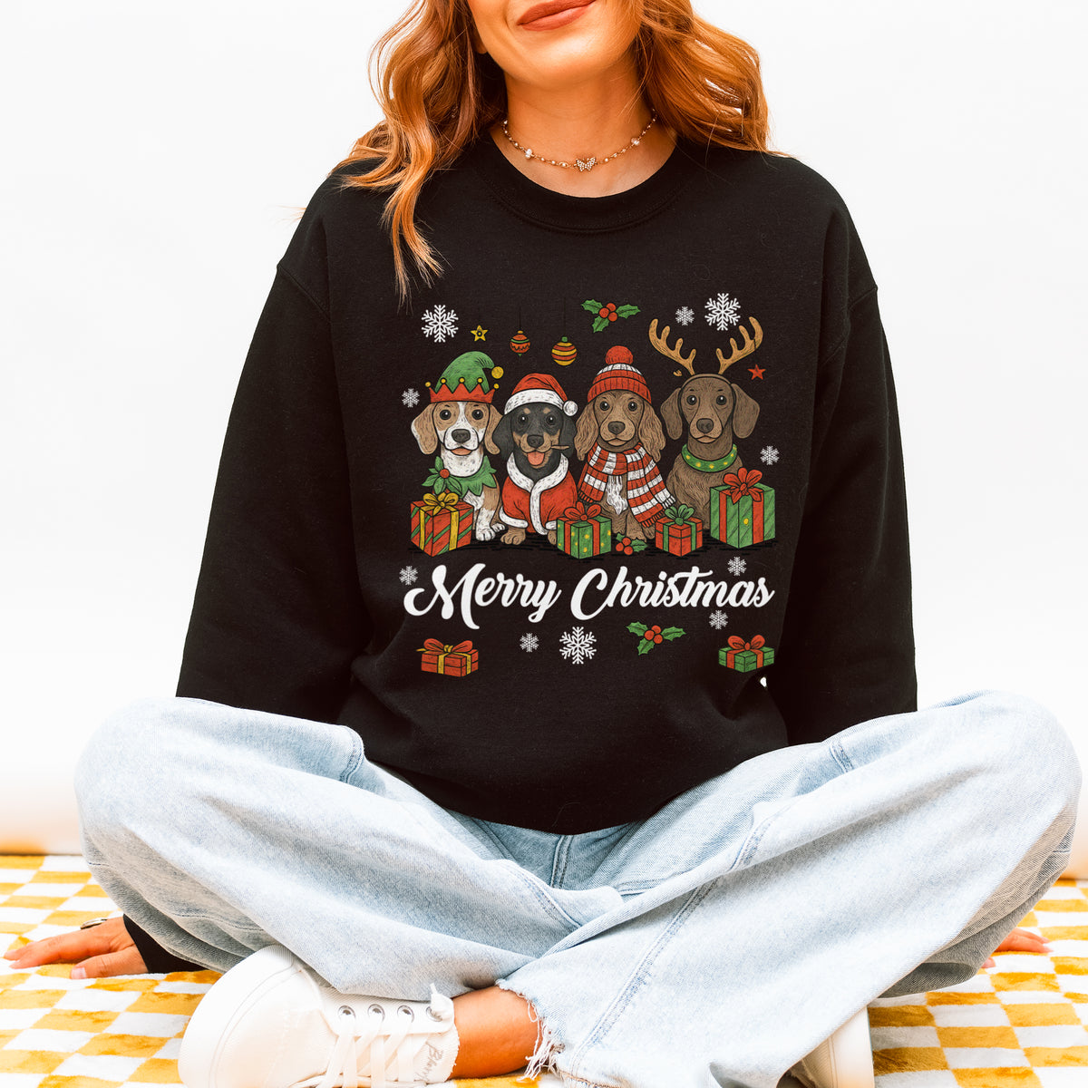 Merry Christmas Dachshund Sweatshirt – Holiday Puppies Gift
