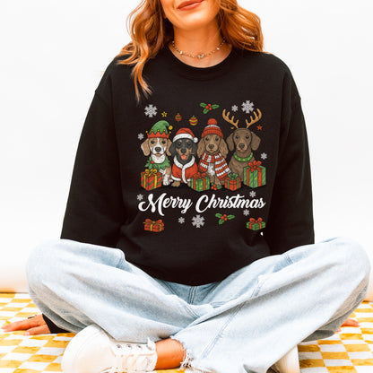 Merry Christmas Dachshund Sweatshirt – Holiday Puppies Gift