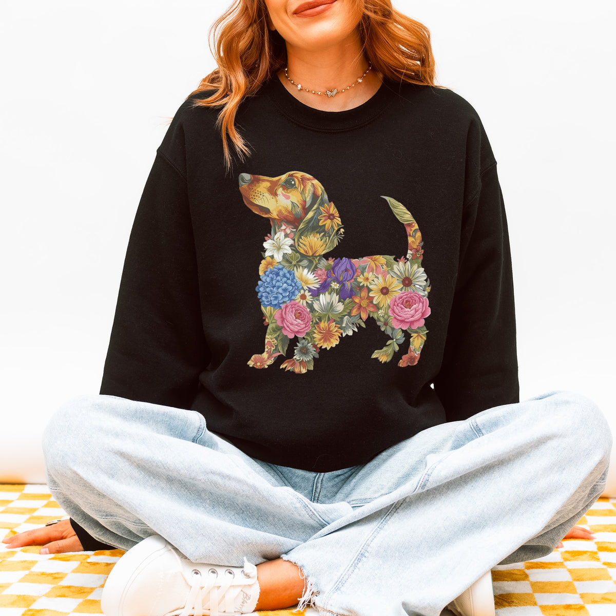 Floral Dachshund Sweatshirt - Cute Dog Mom Gift for Dachshund Lovers
