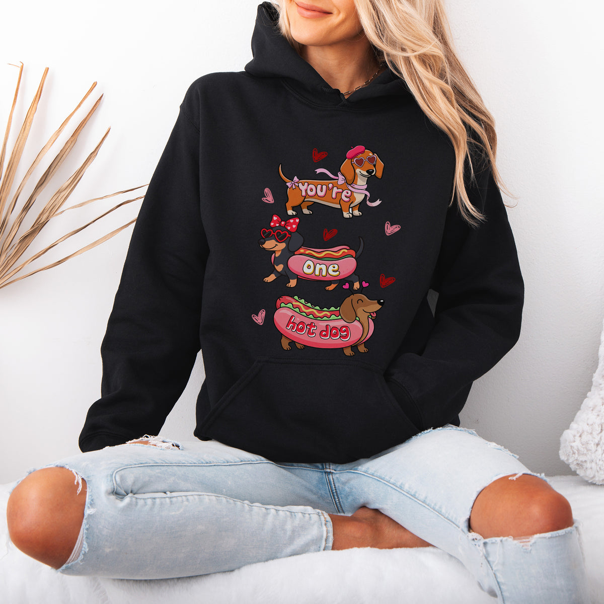 Cute Hot Dog Dachshund Valentine Hoodie