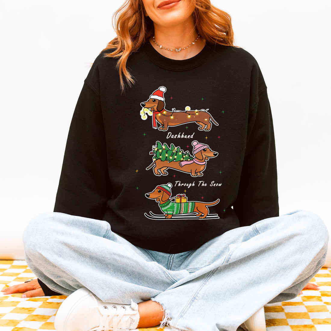 Dachshund Through the Snow Christmas Sweatshirt – Cute Wiener Dog Holiday Pullover for Dog Lovers