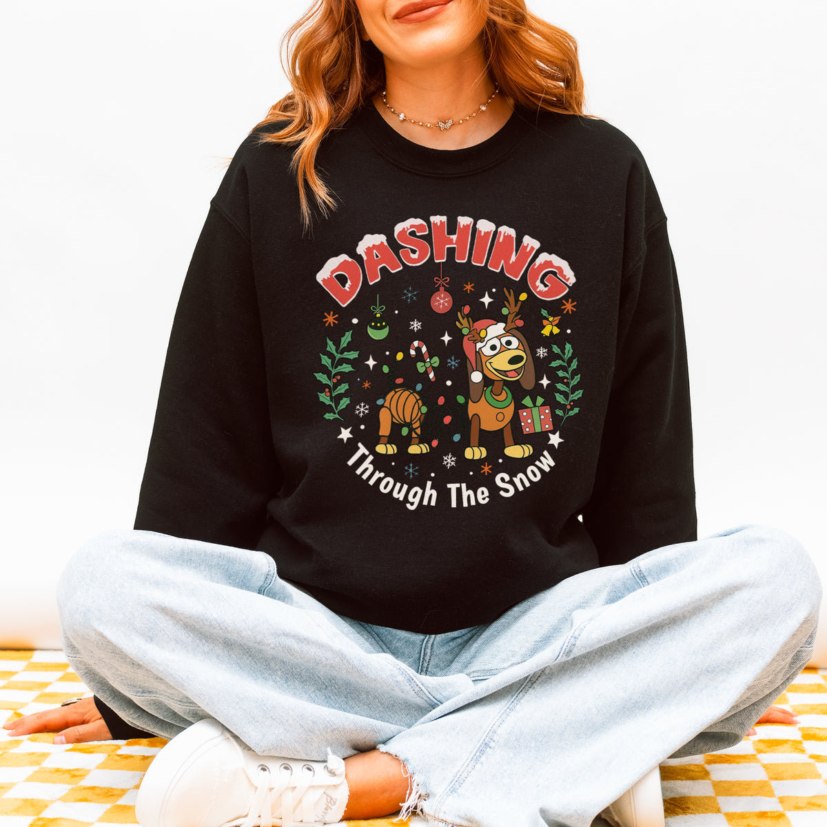 Dashing Through The Snow Slinky Dog Christmas Sweatshirt