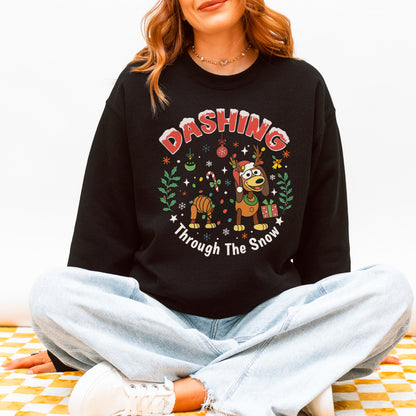 Dashing Through The Snow Slinky Dog Christmas Sweatshirt