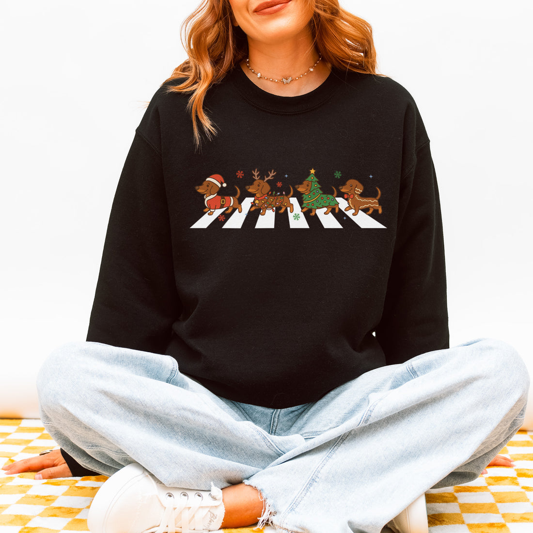 Abbey Road Dachshund Christmas Sweatshirt – Funny Wiener Dog Holiday Pullover for Dog Lovers