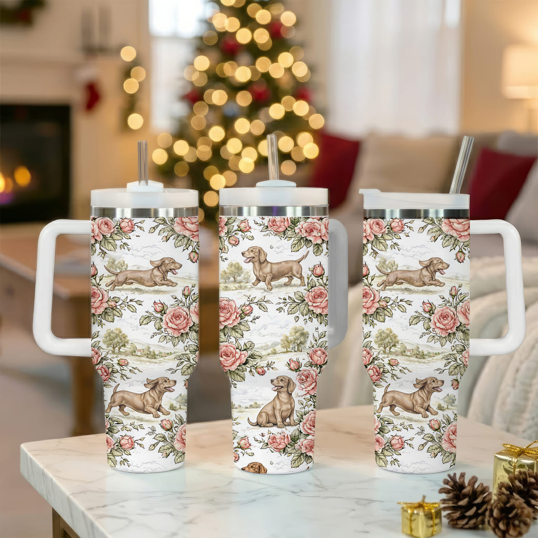 Dachshund Toile de Jouy 40oz Insulated Tumbler Dog Lover Gift