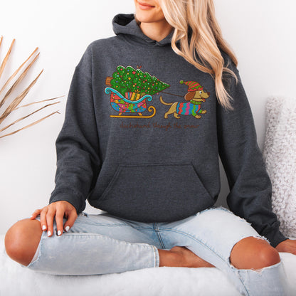 Dachshund Through the Snow Christmas Hoodie – Tree Sleigh