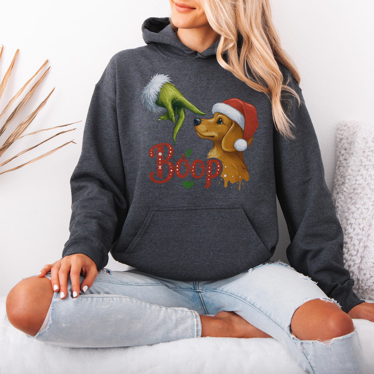 Boop Dachshund Christmas Hoodie – Funny Green Hand Holiday
