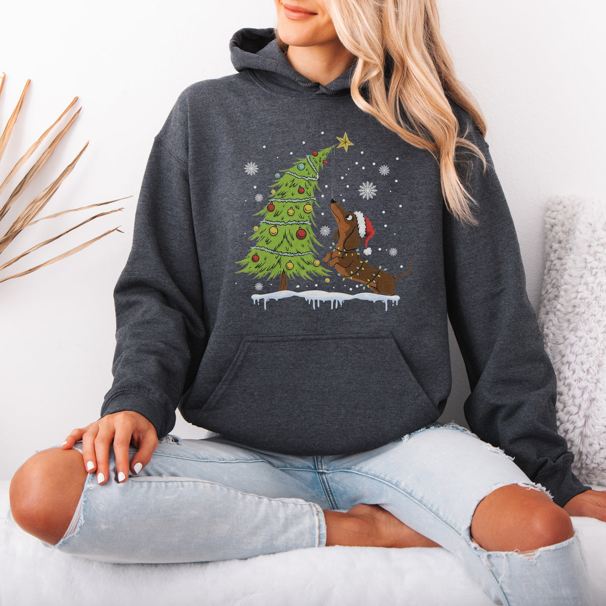 Dachshund Reaching for the Star Christmas Hoodie