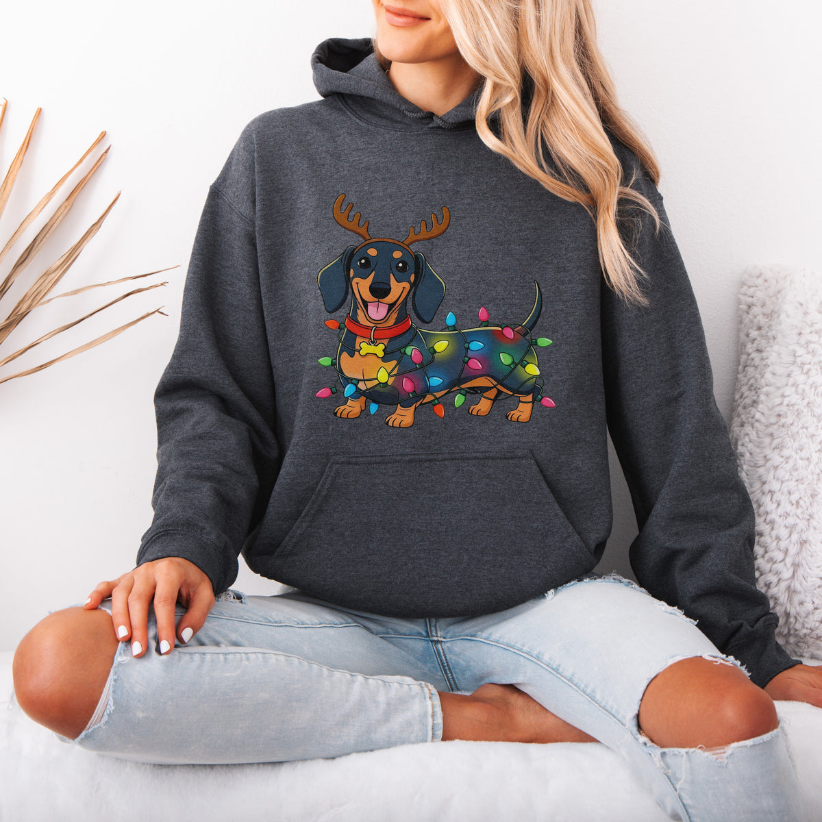Reindeer Lights Dachshund Christmas Hoodie