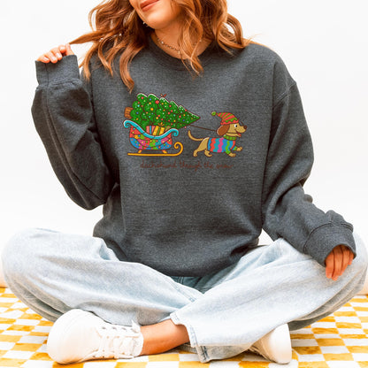 Dachshund Through the Snow Christmas Sweatshirt – Tree Sleigh