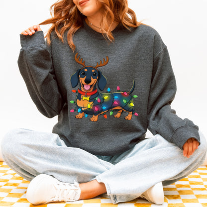 Reindeer Lights Dachshund Christmas Sweatshirt