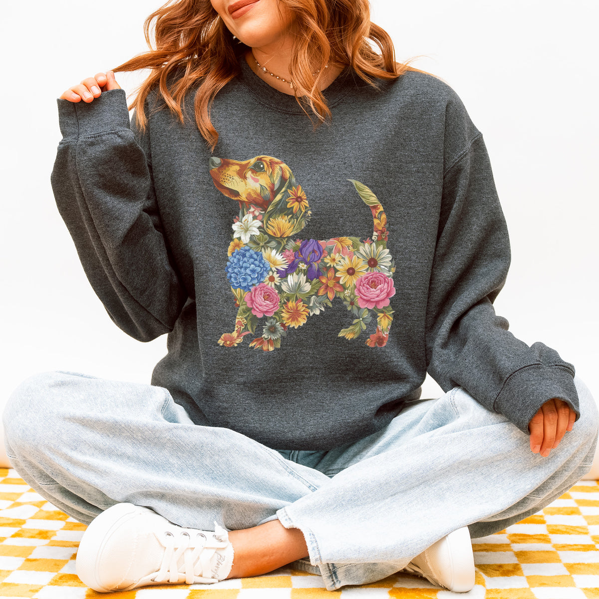 Floral Dachshund Sweatshirt - Cute Dog Mom Gift for Dachshund Lovers