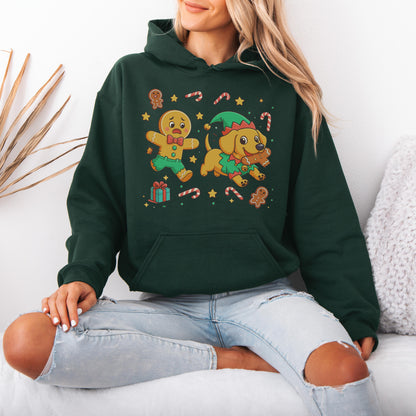 Elf Gingerbread Dachshund Christmas Hoodie