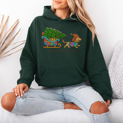 Dachshund Through the Snow Christmas Hoodie – Tree Sleigh