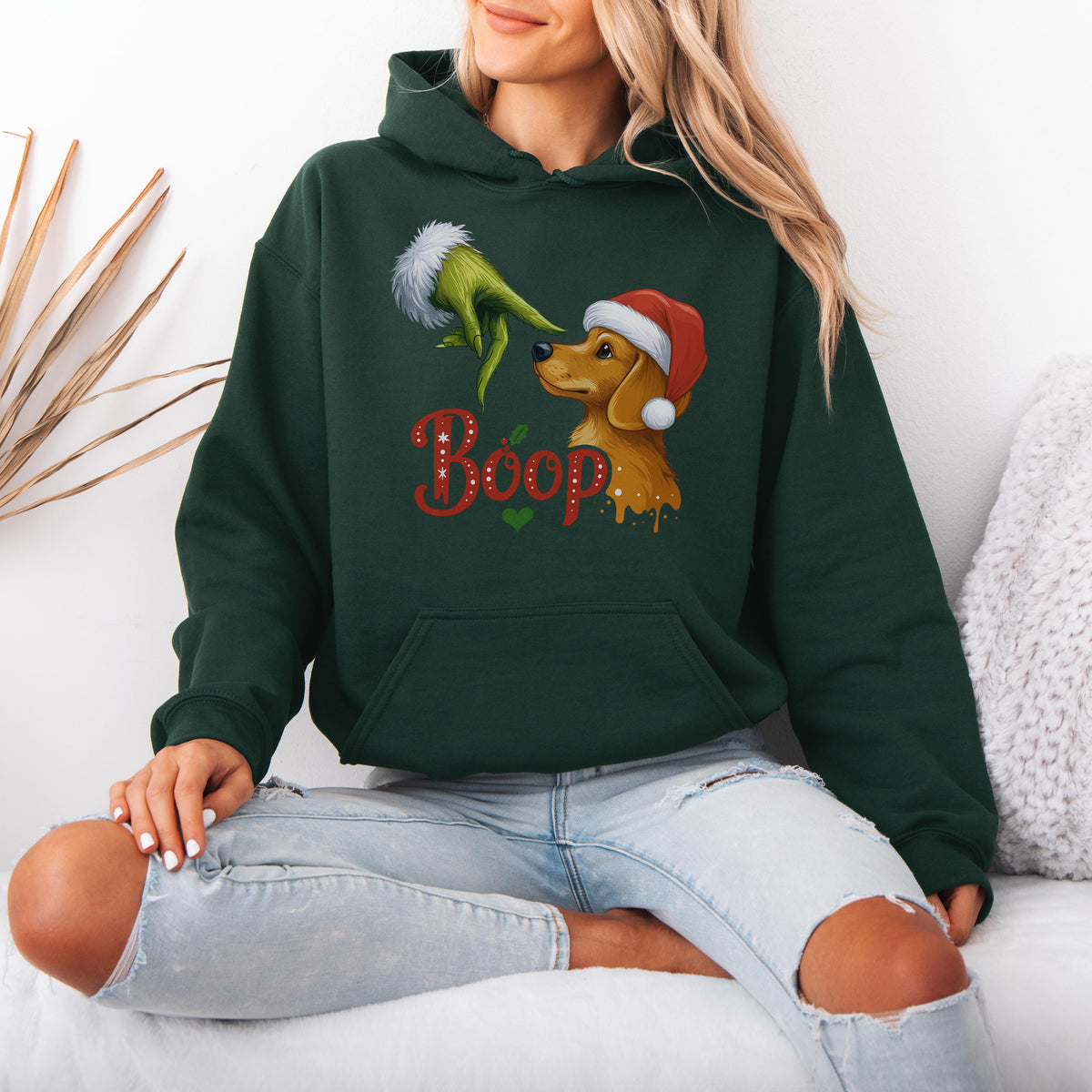 Boop Dachshund Christmas Hoodie – Funny Green Hand Holiday