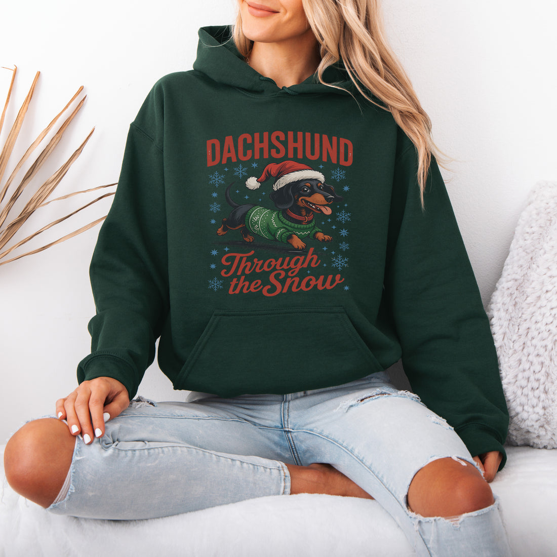 Funny Dachshund Christmas Hoodie – “Through The Snow” Wiener Dog Hoodie , Cute Holiday Gift for Dog Lovers