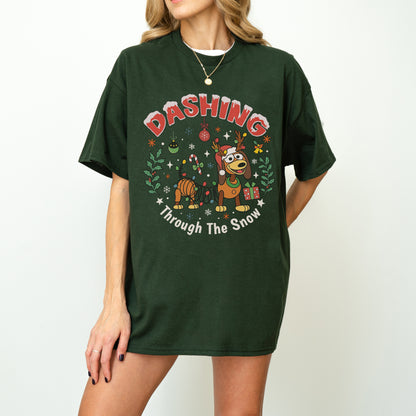 Dashing Through The Snow Slinky Dog Christmas Shirt