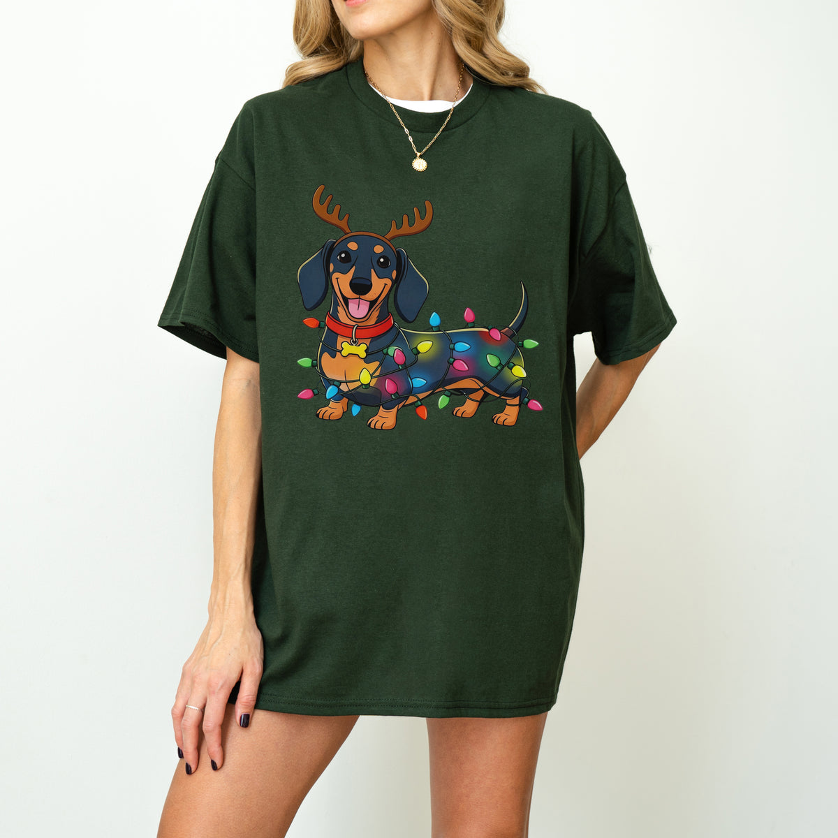 Reindeer Lights Dachshund Christmas Shirt