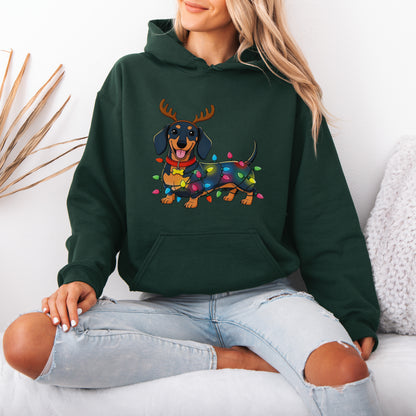 Reindeer Lights Dachshund Christmas Hoodie