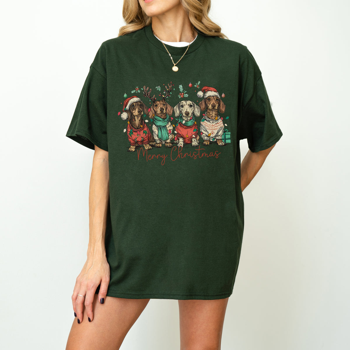 Merry Christmas Dachshund Dog Cute Puppy Christmas Tee
