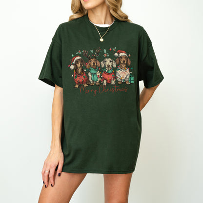 Merry Christmas Dachshund Dog Cute Puppy Christmas Tee