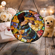 Floral Dachshund Glass Suncatcher – Stained Glass Window Decor Gift for Dog Lovers