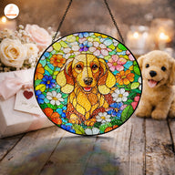 Floral Dachshund Glass Suncatcher – Stained Glass Window Hanging Gift for Dog Lovers