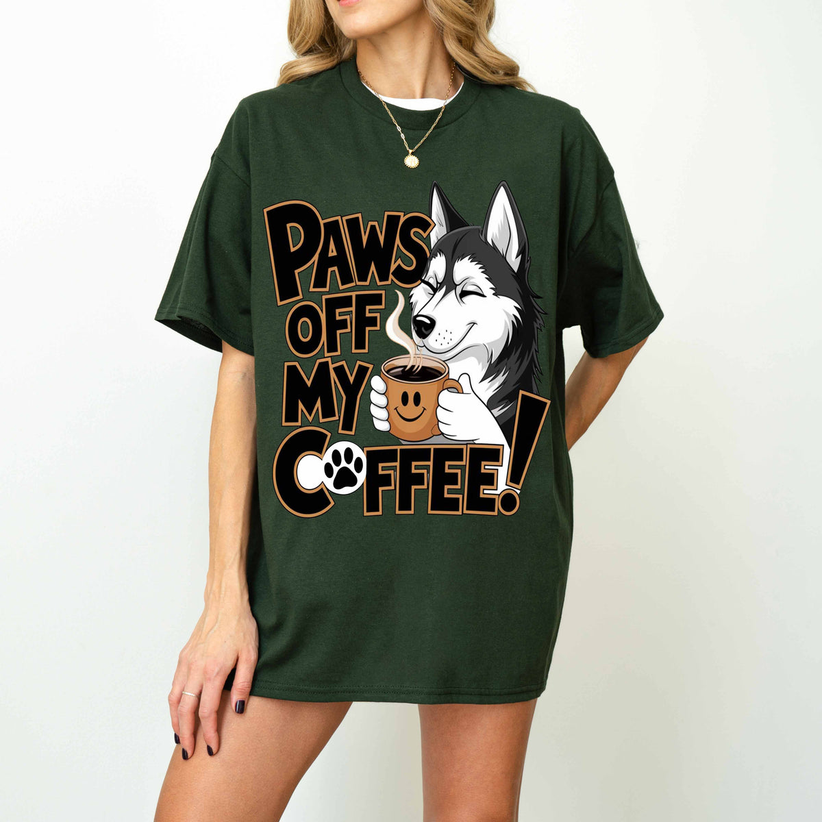 Paws Off My Coffee Funny Husky Dog T-Shirt