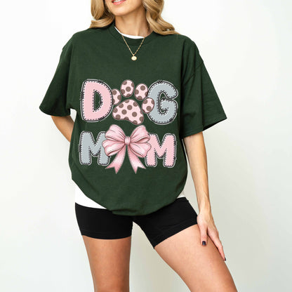 Cute Dog Mom Paw and Bow T-Shirt