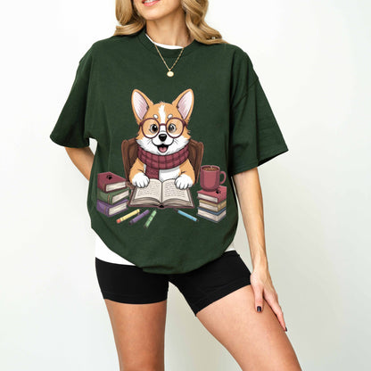 Smart Corgi Reading Books Funny Dog T-Shirt