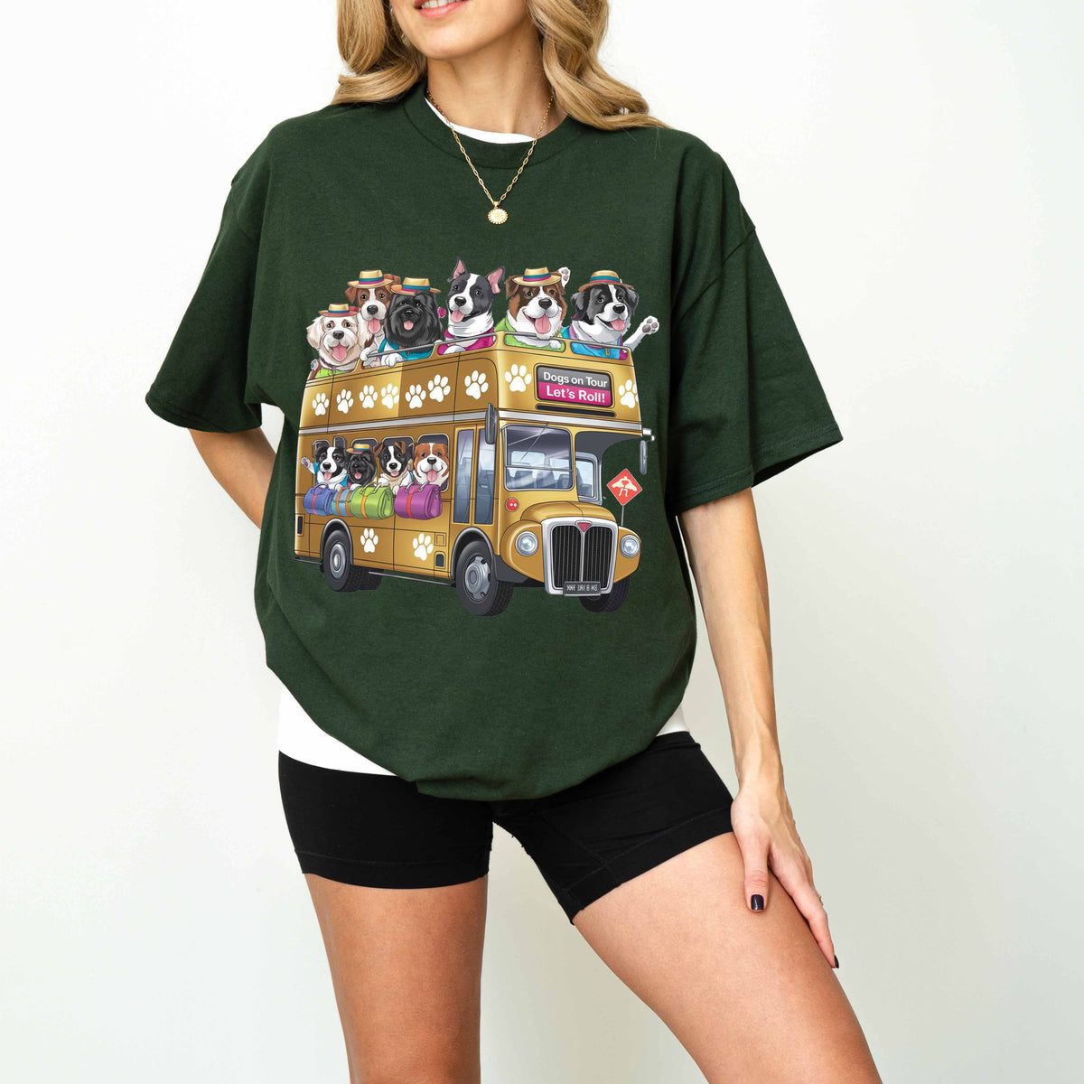 Dogs on Tour Let’s Roll Funny Dog Bus T-Shirt