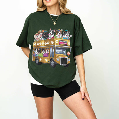 Dogs on Tour Let’s Roll Funny Dog Bus T-Shirt