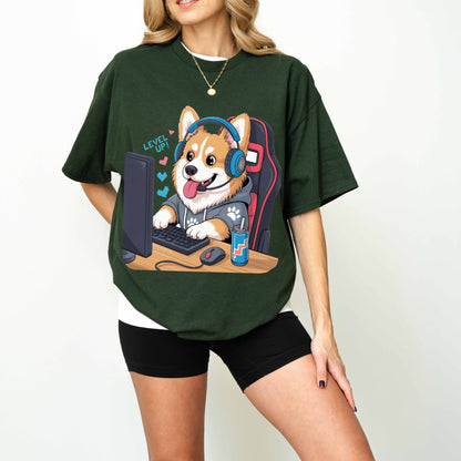 Gamer Corgi Level Up Funny Dog T-Shirt