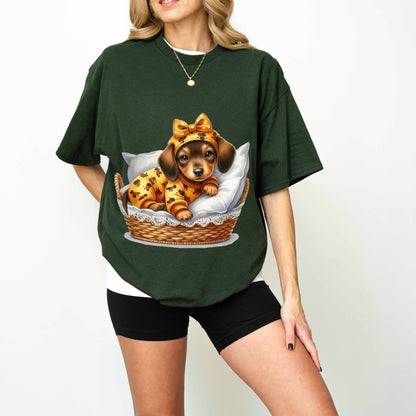 Cute Dachshund Puppy Dog Mom T-Shirt in Pajamas