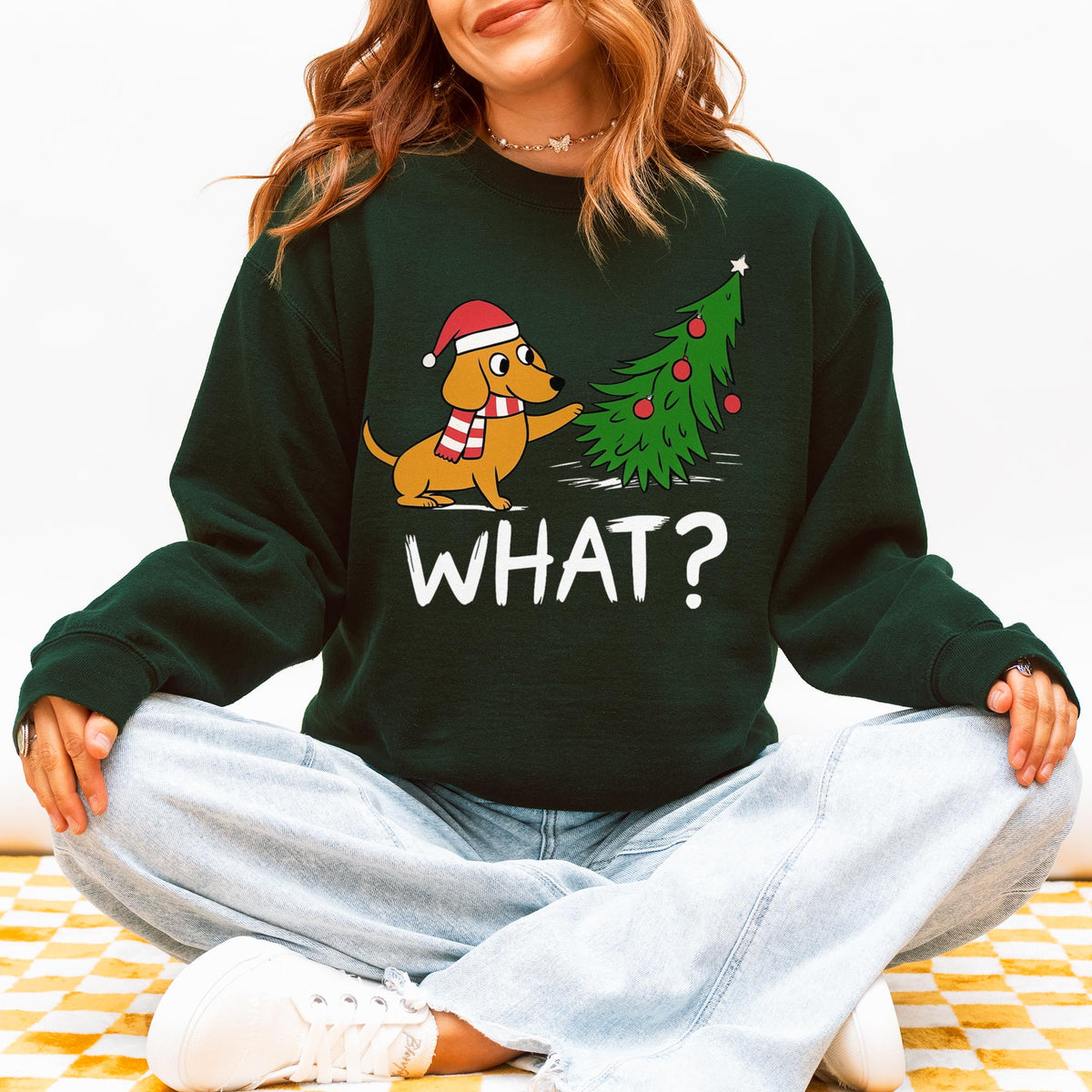 Funny What? Dachshund Christmas Sweatshirt